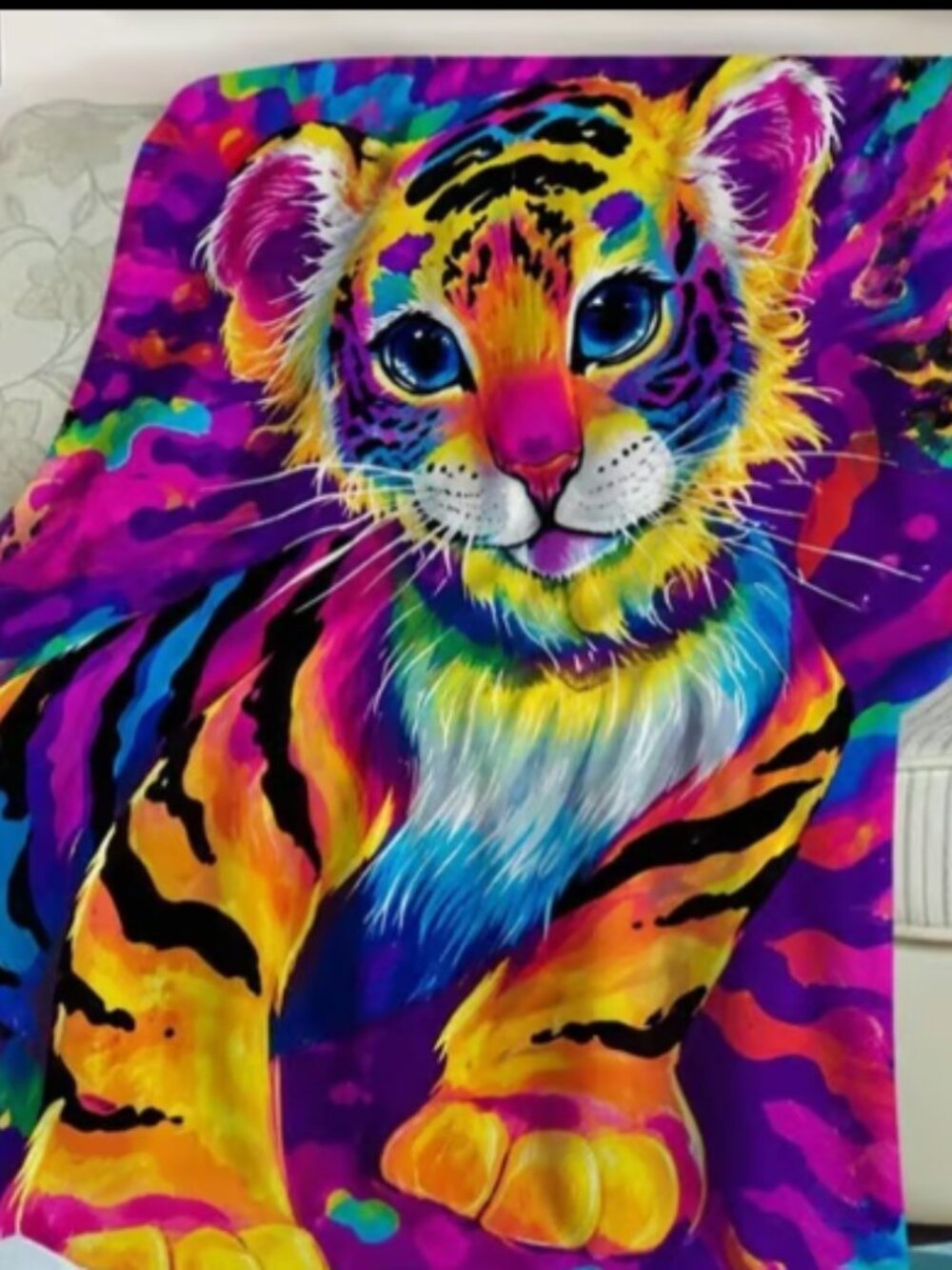 Neon Colorful Tiger Plush Blanket